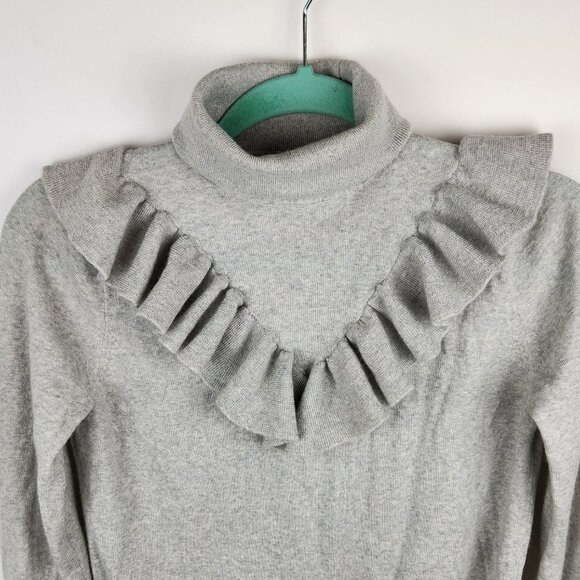 J. Crew 100% Merino Wool Gray Ruffled Tippi Turtleneck Sweater sz S Flawed - Picture 3 of 10
